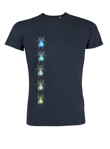 JanaRoos - T-shirts and Sweaters - Men T-shirt - Packshot - Hand drawn illustration - Round neck - short sleeves - Cotton - navy blue - marine blauw - the beetles - kevers