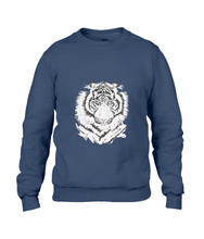 JanaRoos - T-shirts and Sweaters - Sweater - Packshot - Hand drawn illustration - Round neck - Long sleeves - Cotton - navy blue - marine blauw - White tiger - witte tijger