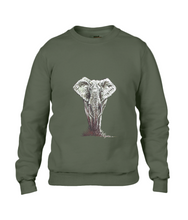 JanaRoos - T-shirts and Sweaters - Sweater - Packshot - Hand drawn illustration - Round neck - Long sleeves - Cotton - khaki green - Khaki groen -   Elephant - olifant