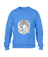 JanaRoos - T-shirts and Sweaters - Sweater - Packshot - Hand drawn illustration - Round neck - Long sleeves - Cotton - Royal blue - royaal blauw - White tiger - witte tijger