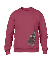 JanaRoos - T-shirts and Sweaters - Sweater - Packshot - Hand drawn illustration - Round neck - Long sleeves - Cotton - independence red - rood - merrie - horse - paard