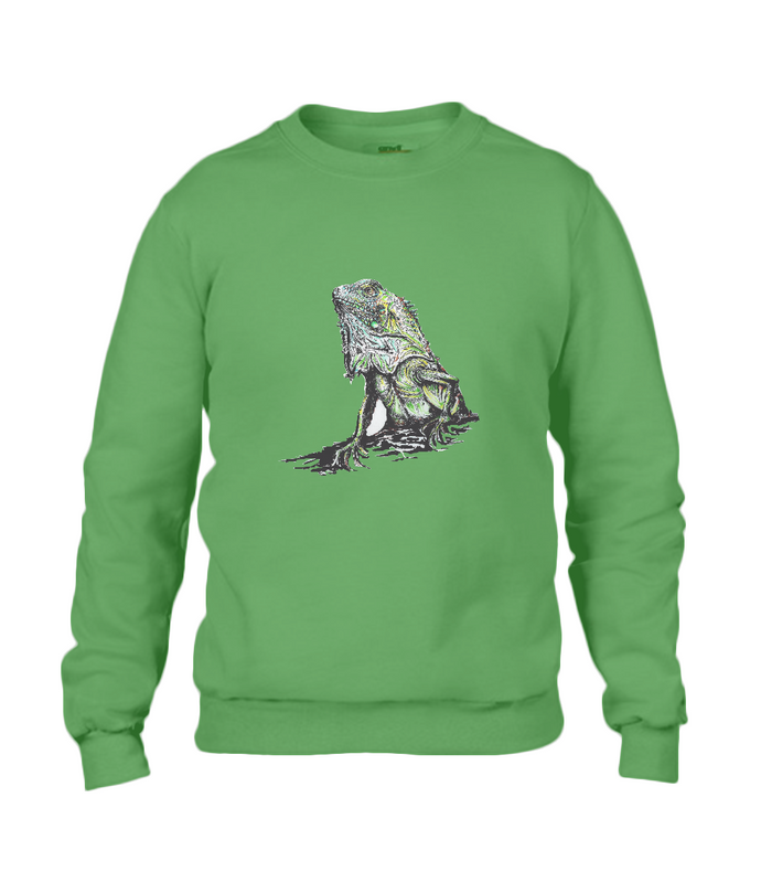 JanaRoos - T-shirts and Sweaters - Sweater - Packshot - Hand drawn illustration - Round neck - Long sleeves - Cotton - Green - Groen - Iguana - IguJana