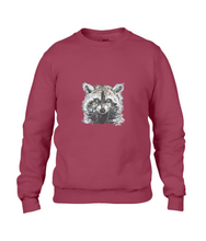 JanaRoos - T-shirts and Sweaters - Sweater - Packshot - Hand drawn illustration - Round neck - Long sleeves - Cotton - independence red - rood - raccoon - wasbeer - wasbeertje