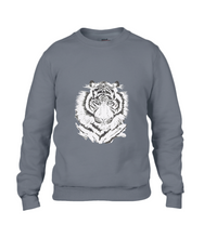 JanaRoos - T-shirts and Sweaters - Sweater - Packshot - Hand drawn illustration - Round neck - Long sleeves - Cotton - charcoal - grijs - White tiger - witte tijger