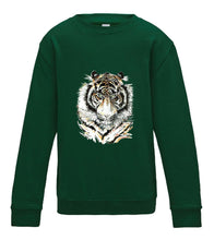 JanaRoos - T-shirts and Sweaters - Kid's Sweater - Packshot - Hand drawn illustration - Round neck - Long sleeves - Cotton - Bottle green - fles groen- Siberian tiger - Siberische tijger