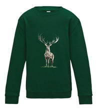 JanaRoos - T-shirts and Sweaters - Kid's Sweater - Packshot - Hand drawn illustration - Round neck - Long sleeves - Cotton - Bottle green - fles groen - Reindeer - deer - hert - rendier
