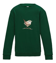 JanaRoos - T-shirts and Sweaters - Kid's Sweater - Packshot - Hand drawn illustration - Round neck - Long sleeves - Cotton - bottle green - fles groen - wren- winterkoninkje