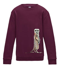 JanaRoos - T-shirts and Sweaters - Kid's Sweater - Packshot - Hand drawn illustration - Round neck - Long sleeves - Cotton - Burgundy - meerkat - stokstaartje