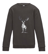 JanaRoos - T-shirts and Sweaters - Kid's Sweater - Packshot - Hand drawn illustration - Round neck - Long sleeves - Cotton - Charcoal - grijs - Reindeer - deer - hert - rendier