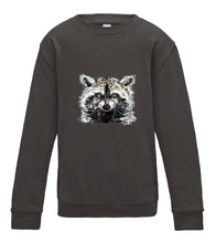 JanaRoos - T-shirts and Sweaters - Kid's Sweater - Packshot - Hand drawn illustration - Round neck - Long sleeves - Cotton - charcoal - grijs - raccoon - wasbeer - wasbeertje
