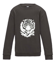 JanaRoos - T-shirts and Sweaters - Kid's Sweater - Packshot - Hand drawn illustration - Round neck - Long sleeves - Cotton - Charcoal grey - grijs - White tiger - witte tijger