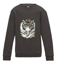 JanaRoos - T-shirts and Sweaters - Kid's Sweater - Packshot - Hand drawn illustration - Round neck - Long sleeves - Cotton - Charcoal grey - grijs - Siberian tiger - Siberische tijger