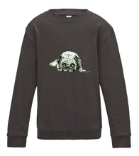 JanaRoos - T-shirts and Sweaters - Kid's Sweater - Packshot - Hand drawn illustration - Round neck - Long sleeves - Cotton - charcoal- grijs - pugg - dog - mops - hond