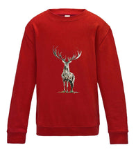 JanaRoos - T-shirts and Sweaters - Kid's Sweater - Packshot - Hand drawn illustration - Round neck - Long sleeves - Cotton - Fire red - vuur rood - Reindeer - deer - hert - rendier