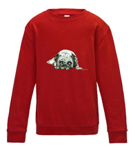 JanaRoos - T-shirts and Sweaters - Kid's Sweater - Packshot - Hand drawn illustration - Round neck - Long sleeves - Cotton - Fire red - vuur rood- pugg - dog - mops - hond