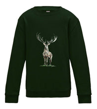 JanaRoos - T-shirts and Sweaters - Kid's Sweater - Packshot - Hand drawn illustration - Round neck - Long sleeves - Cotton - forest green - mos groen khaki - Reindeer - deer - hert - rendier