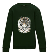 JanaRoos - T-shirts and Sweaters - Kid's Sweater - Packshot - Hand drawn illustration - Round neck - Long sleeves - Cotton - forest green  - mos bos groen - Siberian tiger - Siberische tijger