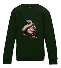 JanaRoos - T-shirts and Sweaters - Kid's Sweater - Packshot - Hand drawn illustration - Round neck - Long sleeves - Cotton - froest green - mos groen - squirrel - eekhoorn
