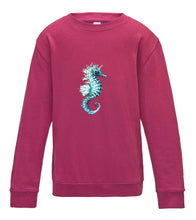 JanaRoos - T-shirts and Sweaters - Kid's Sweater - Packshot - Hand drawn illustration - Round neck - Long sleeves - Cotton - hot pink - roos - sea horse - zeepaardje