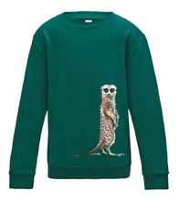 JanaRoos - T-shirts and Sweaters - Kid's Sweater - Packshot - Hand drawn illustration - Round neck - Long sleeves - Cotton - appel blauw zee groen - Jade - meerkat - stokstaartje