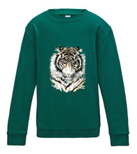 JanaRoos - T-shirts and Sweaters - Kid's Sweater - Packshot - Hand drawn illustration - Round neck - Long sleeves - Cotton - Jade - appelblauw zeegroen- African colored tiger - afrikaanse gekleurde tijger- tijger