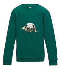 JanaRoos - T-shirts and Sweaters - Kid's Sweater - Packshot - Hand drawn illustration - Round neck - Long sleeves - Cotton -jade - appelblauw zeegroen - pugg - dog - mops - hond
