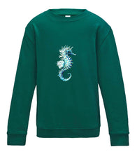 JanaRoos - T-shirts and Sweaters - Kid's Sweater - Packshot - Hand drawn illustration - Round neck - Long sleeves - Cotton - jade - appelblauw zeegroen - sea horse - zeepaardje