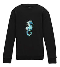 JanaRoos - T-shirts and Sweaters - Kid's Sweater - Packshot - Hand drawn illustration - Round neck - Long sleeves - Cotton - jet black - zwart - sea horse - zeepaardje