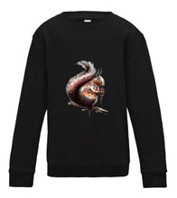 JanaRoos - T-shirts and Sweaters - Kid's Sweater - Packshot - Hand drawn illustration - Round neck - Long sleeves - Cotton - Jet black - zwart - squirrel - eekhoorn