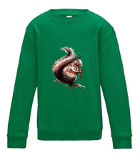 JanaRoos - T-shirts and Sweaters - Kid's Sweater - Packshot - Hand drawn illustration - Round neck - Long sleeves - Cotton - Kelly green - gras groen - squirrel - eekhoorn