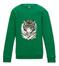 JanaRoos - T-shirts and Sweaters - Kid's Sweater - Packshot - Hand drawn illustration - Round neck - Long sleeves - Cotton - Kelly green - gras groen- Siberian tiger - Siberische tijger