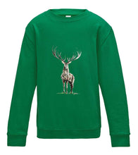 JanaRoos - T-shirts and Sweaters - Kid's Sweater - Packshot - Hand drawn illustration - Round neck - Long sleeves - Cotton - kelly green - groen - Reindeer - deer - hert - rendier