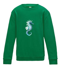JanaRoos - T-shirts and Sweaters - Kid's Sweater - Packshot - Hand drawn illustration - Round neck - Long sleeves - Cotton - kelly green - grasgroen - sea horse - zeepaardje