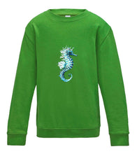 JanaRoos - T-shirts and Sweaters - Kid's Sweater - Packshot - Hand drawn illustration - Round neck - Long sleeves - Cotton - lime green - lemoen groen - sea horse - zeepaardje