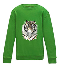 JanaRoos - T-shirts and Sweaters - Kid's Sweater - Packshot - Hand drawn illustration - Round neck - Long sleeves - Cotton -Lime green - licht groen- Siberian tiger - Siberische tijger