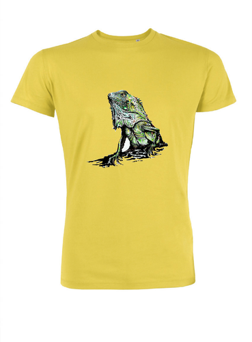 JanaRoos - T-shirts and Sweaters - Men T-shirt - Packshot - Hand drawn illustration - Round neck - short sleeves - Cotton - sun yellow - zon geel - iguana - igujana - gekko - agame - hagedis - salamander