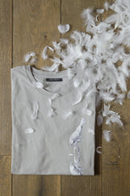 Men's T-shirt White raven Opal Grey print design drawing organic cotton short sleeved round neck feathers witte raaf grijs