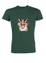 JanaRoos - T-shirts and Sweaters - Men T-shirt - Packshot - Hand drawn illustration - Round neck - short sleeves - Cotton  - bottle green - fles groen - fox - vos - mister fox - 