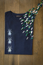Men's t-shirt The beetles navy blue print design drawing organic cotton short sleeved round neck confetti kevers blauw