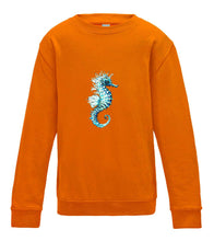 JanaRoos - T-shirts and Sweaters - Kid's Sweater - Packshot - Hand drawn illustration - Round neck - Long sleeves - Cotton - orange crush - oranje  - sea horse - zeepaardje
