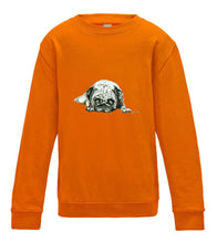 JanaRoos - T-shirts and Sweaters - Kid's Sweater - Packshot - Hand drawn illustration - Round neck - Long sleeves - Cotton - orange - oranje - pugg - dog - mops - hond