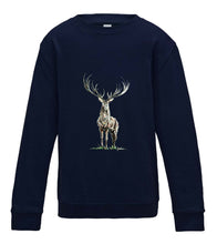 JanaRoos - T-shirts and Sweaters - Kid's Sweater - Packshot - Hand drawn illustration - Round neck - Long sleeves - Cotton - Oxford navy blue - blauw - Reindeer - deer - hert - rendier