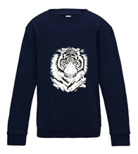JanaRoos - T-shirts and Sweaters - Kid's Sweater - Packshot - Hand drawn illustration - Round neck - Long sleeves - Cotton - Oxford Navy blue - donker blauw - White tiger - witte tijger