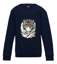 JanaRoos - T-shirts and Sweaters - Kid's Sweater - Packshot - Hand drawn illustration - Round neck - Long sleeves - Cotton - Oxford navy blue - marine blauw - Siberian tiger - Siberische tijger