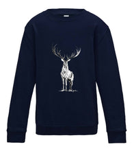 JanaRoos - T-shirts and Sweaters - Kid's Sweater - Packshot - Hand drawn illustration - Round neck - Long sleeves - Cotton - Oxford blue - Blauw- Reindeer - deer - hert - rendier
