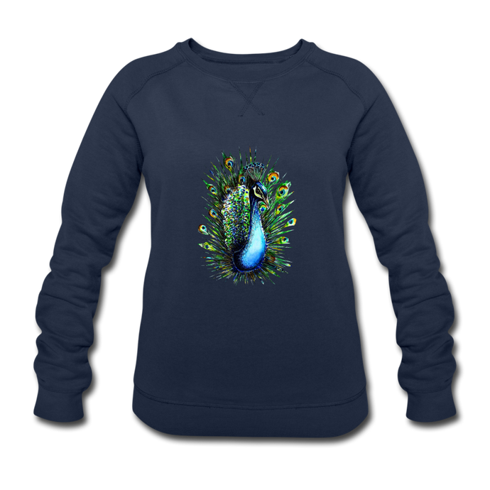 JanaRoos - T-shirts and Sweaters - Sweater - Packshot - Hand drawn illustration - Round neck - Long sleeves - Cotton - Blue - Blauw - Peacock - Pauw