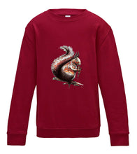JanaRoos - T-shirts and Sweaters - Kid's Sweater - Packshot - Hand drawn illustration - Round neck - Long sleeves - Cotton - red hot chille - hot chilli rood - squirrel - eekhoorn