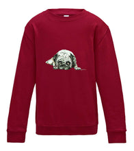 JanaRoos - T-shirts and Sweaters - Kid's Sweater - Packshot - Hand drawn illustration - Round neck - Long sleeves - Cotton - red hot chilli red - diep rood- pugg - dog - mops - hond