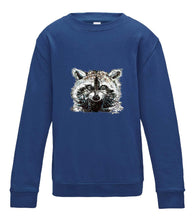 JanaRoos - T-shirts and Sweaters - Kid's Sweater - Packshot - Hand drawn illustration - Round neck - Long sleeves - Cotton - Royal blue - blauw - raccoon - wasbeer - wasbeertje