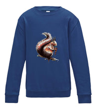 JanaRoos - T-shirts and Sweaters - Kid's Sweater - Packshot - Hand drawn illustration - Round neck - Long sleeves - Cotton - Royal blue - fel donker blauw - squirrel - eekhoorn